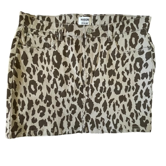 Kenzie Animal Print Mini Skirt Size 10 Stretch Denim Brown & Tan - Picture 12 of 12